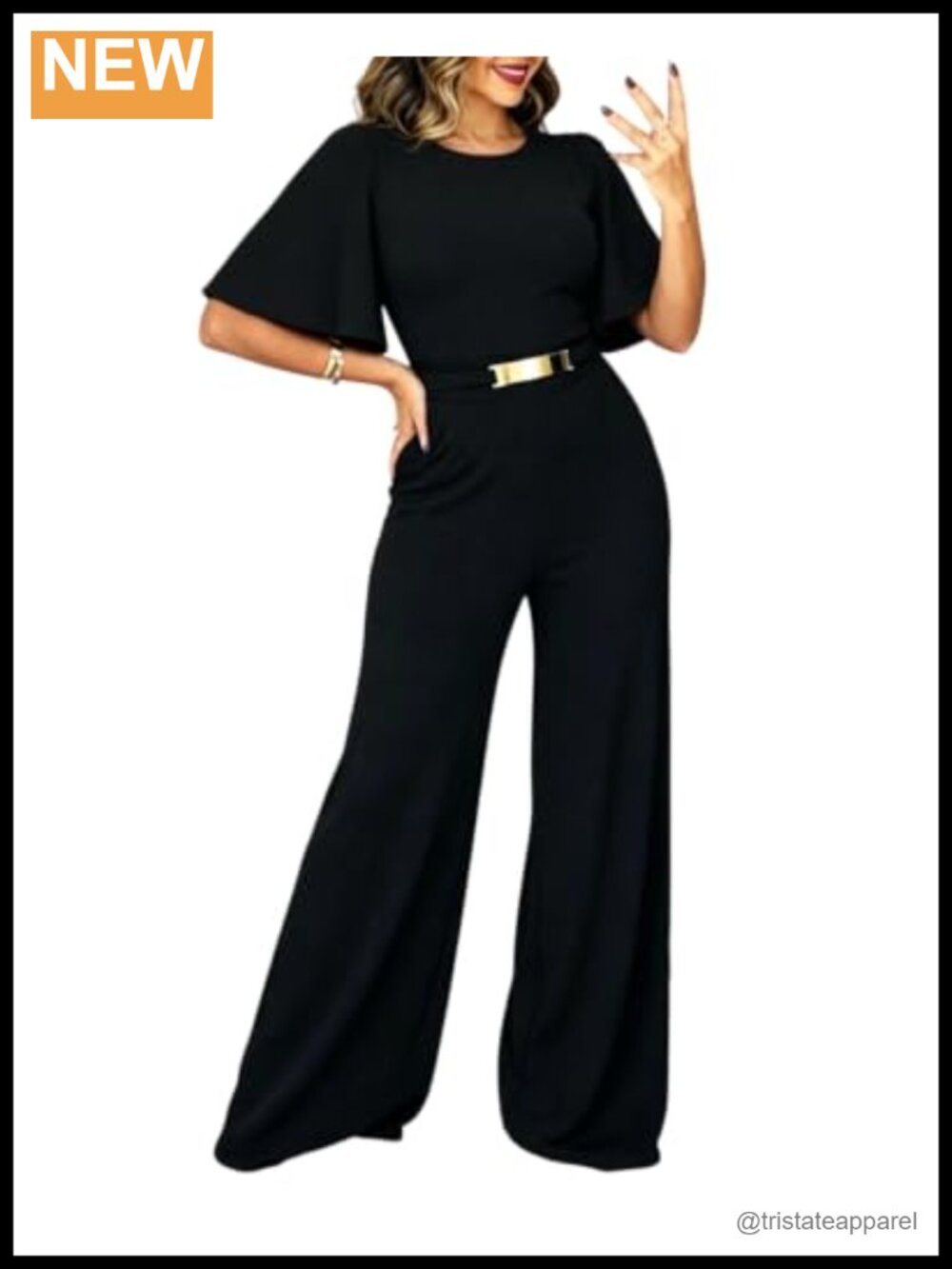 Wide Leg Jumpsuit Short Flutter Sleeve Dressy Romper with Pockets